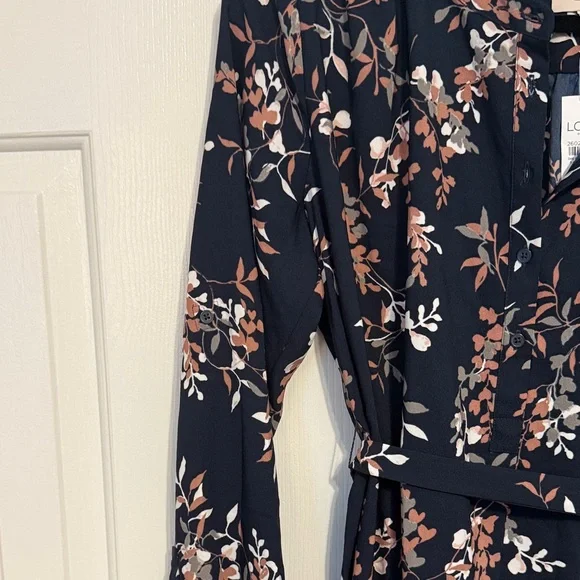 LOFT Navy Floral Long Sleeve Dress - Picture 4 of 10